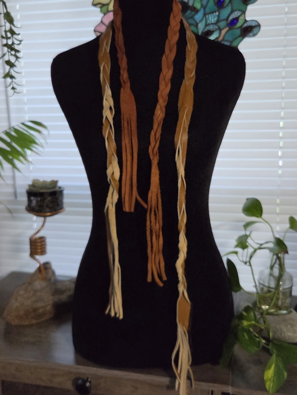 Vintage 1960's 2pc Braided Leather Belts Headbands Handmade - Picture 3 of 6